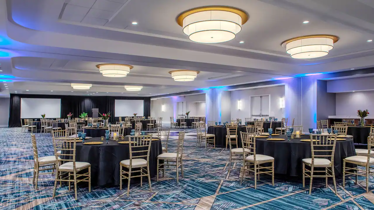 Grand Ballroom arranged for a banquet, linked to an immersive 360 walkthrough
